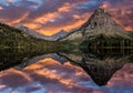 Upper Two Medicine Lake sunset at Glacier National Park. Royalty Free Stock Photo