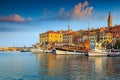 Stunning sunset with Rovinj harbor,Istria region,Croatia,Europe Royalty Free Stock Photo