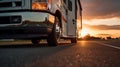 Stunning Sunset Rv Parked On Road: Realistic Hyper-detail Photography