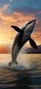 Stunning Sunset Shot Of Killer Whale Breaching The Water Royalty Free Stock Photo