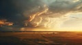 Stunning Sunset Storm Clouds Over Open Field - Photorealistic 35mm Film4k Royalty Free Stock Photo