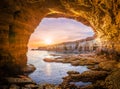 Stunning sunset view of Ayia Napa sea caves in Cyprus