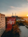 Stunning sunset view with skyscrapers against the vibrant evening city skyline Royalty Free Stock Photo