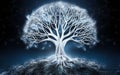 A stunning, surreal illustration of a colossal white tree of life