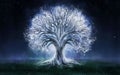 A stunning, surreal illustration of a colossal white tree of life