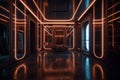 Luxury Interiors: Silver & Copper Symmetry with Neon Light & Shiny Walls