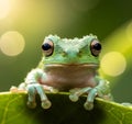 Macro Portrait of a Green Tree Frog with Water Droplets on Head Royalty Free Stock Photo