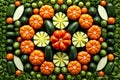 Stunning Symmetrical Vegetable Patterns Ideal for Culinary Books, Packaging, and Textile Design