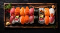 Stunning Tattoo-inspired Sushi Tray In Dark Orange And Pink