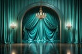 Stunning Teal Silk Drape Stage Arch Backdrop with Chandelier for a Luxurious Event Create an Elegant and Memorable Royalty Free Stock Photo