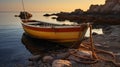 Transfixing Marine Scenes: Rustic Charm Of A Boat On The Beach At Sunset