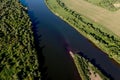 Stunning top view of the sinuous Dniester River. Summer landscape of the Dniester River. Picturesque photo wallpaper. Discover the Royalty Free Stock Photo