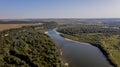 Stunning top view of the sinuous Dniester River. Summer landscape of the Dniester River. Picturesque photo wallpaper. Discover the Royalty Free Stock Photo