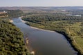 Stunning top view of the sinuous Dniester River. Summer landscape of the Dniester River. Picturesque photo wallpaper Royalty Free Stock Photo