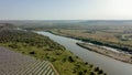 Stunning top view of the sinuous Dniester River. Summer landscape of the Dniester River. Picturesque photo wallpaper Royalty Free Stock Photo