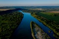 Stunning top view of the sinuous Dniester River. Summer landscape of the Dniester River. Picturesque photo wallpaper. Discover the Royalty Free Stock Photo