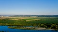 Stunning top view of the sinuous Dniester River. Summer landscape of the Dniester River. Picturesque photo wallpaper. Discover the Royalty Free Stock Photo