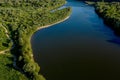 Stunning top view of the sinuous Dniester River. Summer landscape of the Dniester River. Picturesque photo wallpaper. Discover the Royalty Free Stock Photo