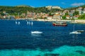 Adriatic waterfront with fishing boats and historic buildings, Hvar, Croatia Royalty Free Stock Photo