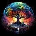 A stunning tree adorned with rainbow colors, illuminated in the night, Generative Ai