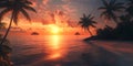 Stunning Tropical Sunset Paradise Beach Scene Royalty Free Stock Photo