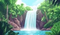 Stunning tropical waterfall cascading into serene blue lagoon surrounded by lush greenery Royalty Free Stock Photo