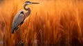 Stunning Uhd Image Of Blue Heron Perched On Grasses