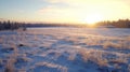 Serene Winter Sunset: A Scenic View Of A Snowy Field In Rural Finland