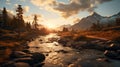 Photorealistic Wilderness Landscape At Golden Hour