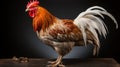 Stunning Uhd Image Of Red And White Haired Chicken On Dark Table