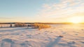 Stunning Uhd Image: Sunset Over Snow Covered Rural Landscape Royalty Free Stock Photo