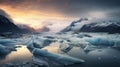 Glacial Icebergs At Sunrise: A Moody And Detailed Matte Painting