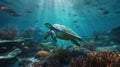 Stunning underwater scenery of colorful fish and turtles