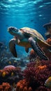 Stunning underwater scenery of colorful fish and turtles