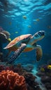 Stunning underwater scenery of colorful fish and turtles