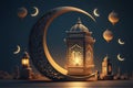 A stunning and unique Ramadan Islamic holiday banner with a geometric lantern design and the greeting Eid Mubarak