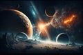 Stunning Universe Scene with Planets, Stars, and Galaxies in Outer Space, Showcasing the Beauty of Space Exploration. Elements