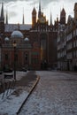 Stunning urban street scene with a quaint stone-built city in Gdansk, Poland