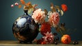 Stunning Vase With Large Flowers In Mike Campau Style
