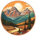 Idyllic Landscape Sticker: Orange And Amber Mountain Range Art