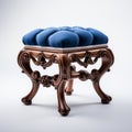 Stunning Velvet Victorian Foot Stool With Blue Tufted Cushions Royalty Free Stock Photo