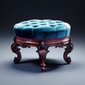 Stunning Velvet Victorian Foot Stool In Blue Velvet - Baroque Style Royalty Free Stock Photo