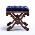 Stunning Velvet Victorian Foot Stool With Blue Velvet Seat
