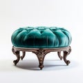 Stunning Velvet Victorian Foot Stool: 3d Rendered Teal Ottoman