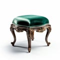 Stunning Velvet Victorian Foot Stool In Green Upholstered Leather