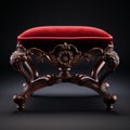 Stunning Velvet Victorian Foot Stool With Intricate Carving