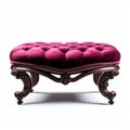 Stunning Velvet Victorian Foot Stool In Pink Velvet - Rich Cherry Wood Ottoman