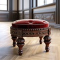 Stunning Velvet Victorian Foot Stool With Red Tufted Upholstery