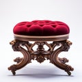 Stunning Velvet Victorian Foot Stool: Red Wooden Antique Carvings Royalty Free Stock Photo