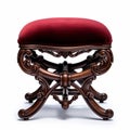 Stunning Velvet Victorian Foot Stool With Cherry Wood And Red Velvet Cushions Royalty Free Stock Photo